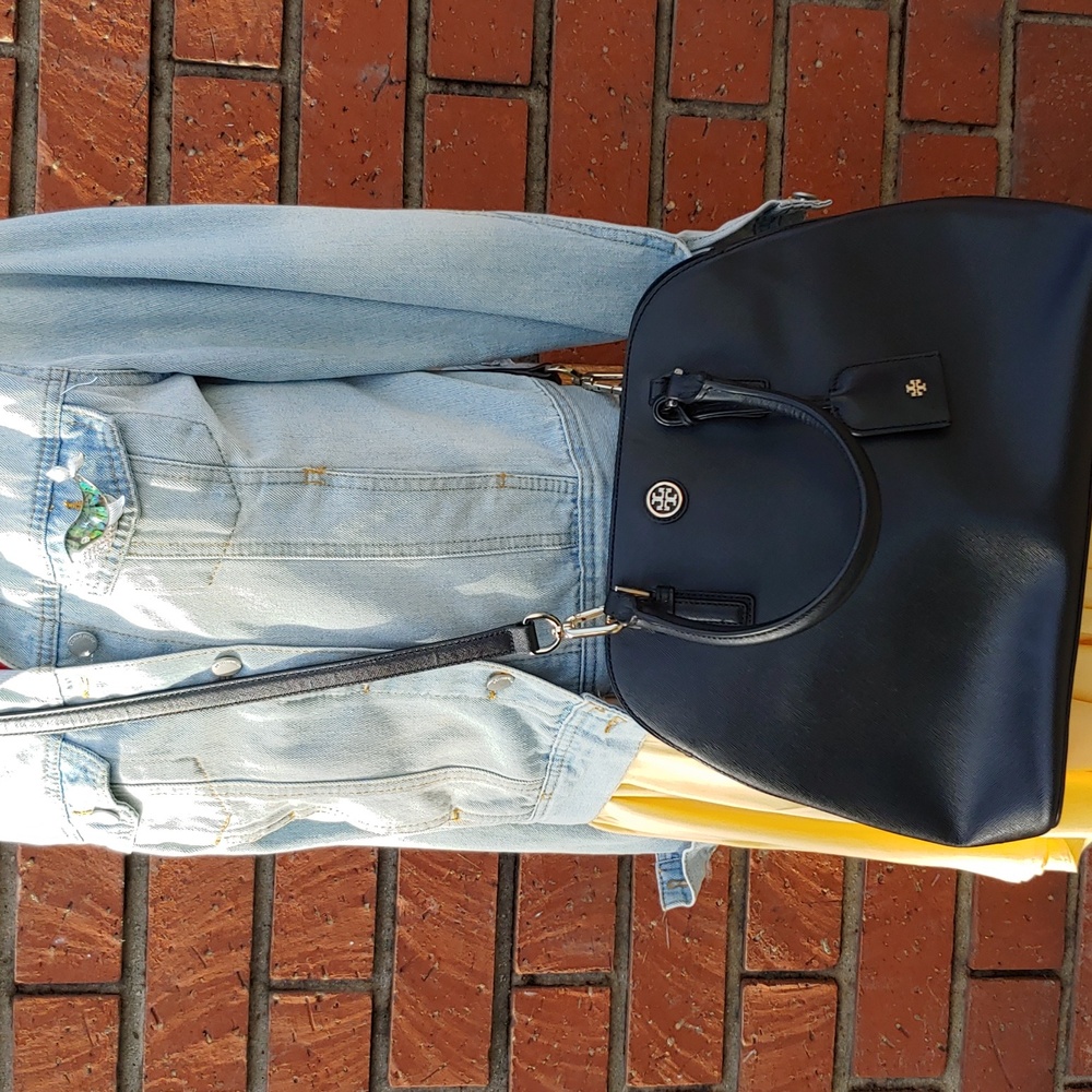 Tory Burch Saffiano Black Leather Dome Satchel Bag with Shoulder Strap - Picture 17 of 17
